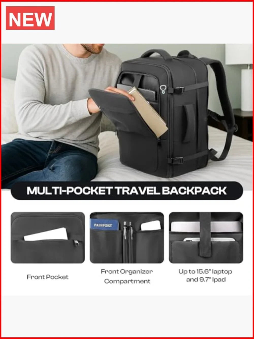 Extra Large 55L Travel Backpack TSA Approved Expandable Laptop Bagpack 18.4 inch